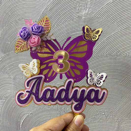 Personalized Butterfly Theme Cake Topper – Custom Name & Age Birthday Decoration PKCT127