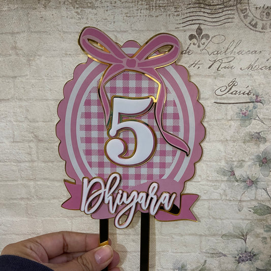 Personalized Bow Theme Cake Topper – Custom Name & Age Birthday Decoration PKCT129