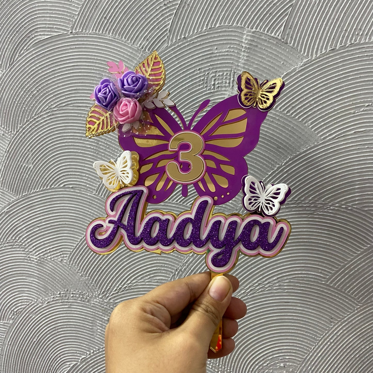 Personalized Butterfly Theme Cake Topper – Custom Name & Age Birthday Decoration PKCT127