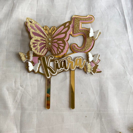 Personalized Butterfly Theme Cake Topper – Custom Name & Age Birthday Decoration PKCT122