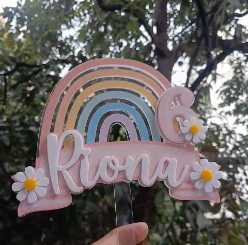 Personalized Rainbow Theme Cake Topper