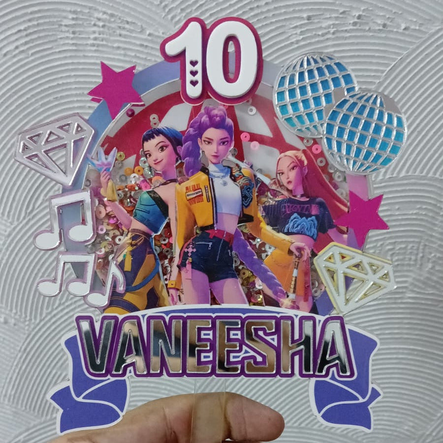 Personalized KPop Demon Hunter Theme Cake Topper – Custom Name & Age Birthday Decoration