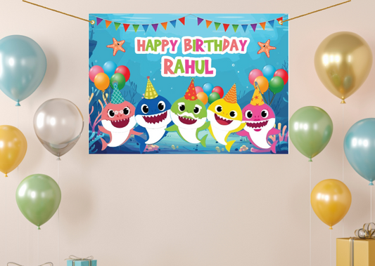 Personalized Baby Shark Theme Birthday Backdrop