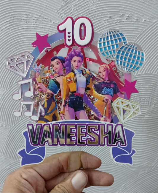 Personalized KPop Demon Hunter Theme Cake Topper – Custom Name & Age Birthday Decoration