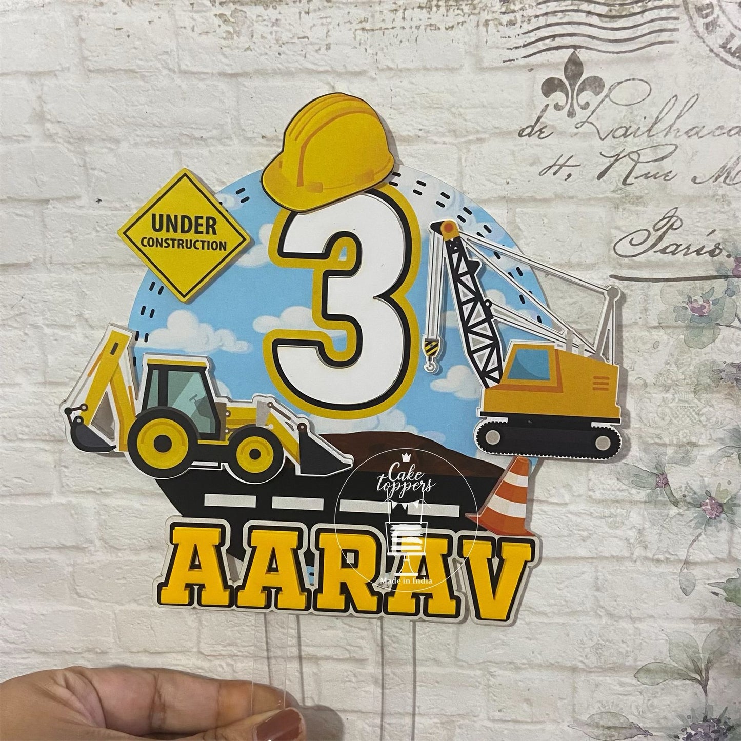 Personalized / Customized Construction Theme Cake Topper PKCT098