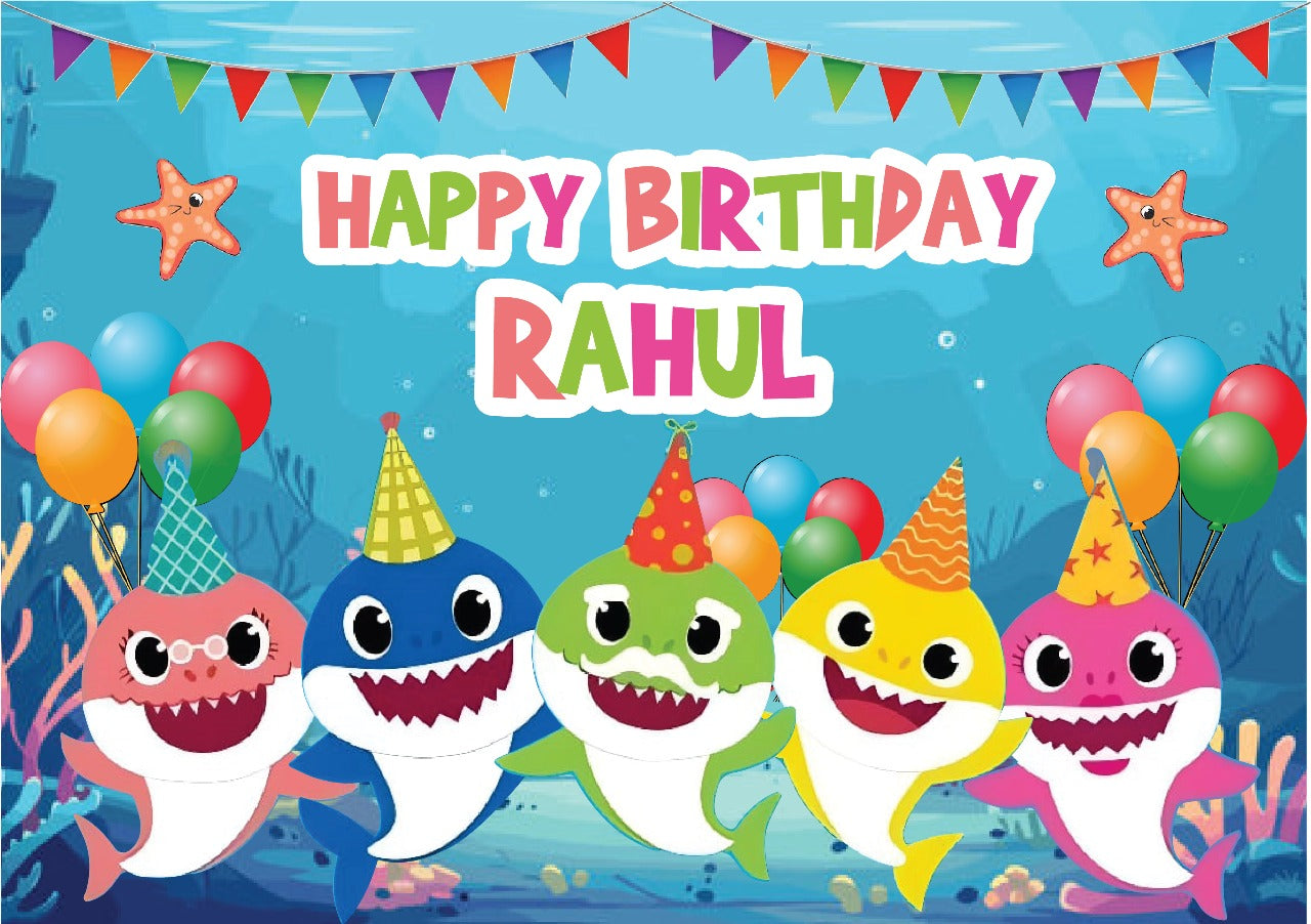 Personalized Baby Shark Theme Birthday Backdrop