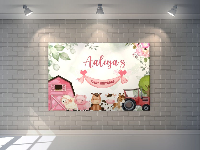 Personalized Farm Animals Theme Birthday Backdrop | Custom Name Party Decor