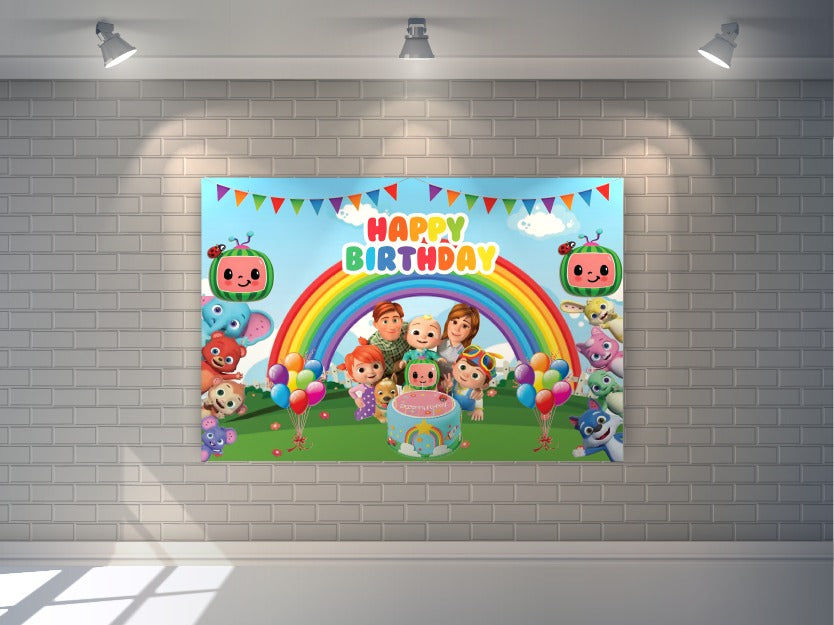 Personalized Cocomelon Theme Birthday Backdrop | Cocomelon Theme Party Decoration