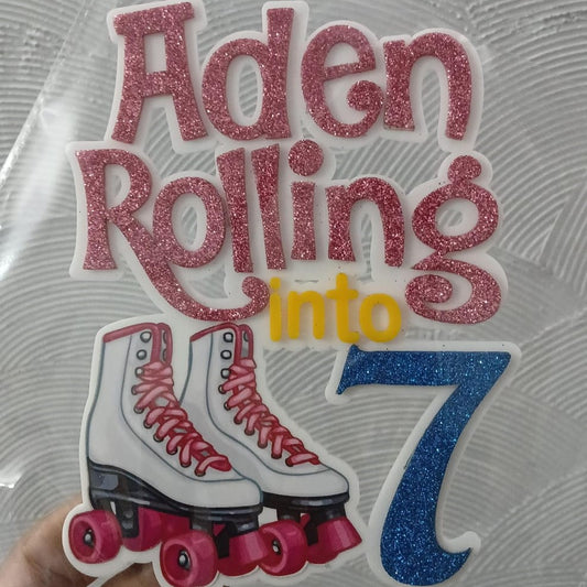 Personalized / Customized Roller Skating Themed Birthday Cake Topper with Age