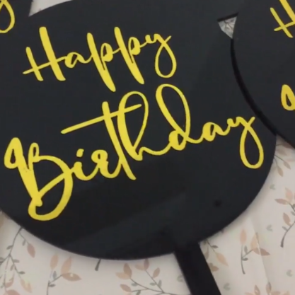 Beautiful Round Happy Birthday Cake Topper