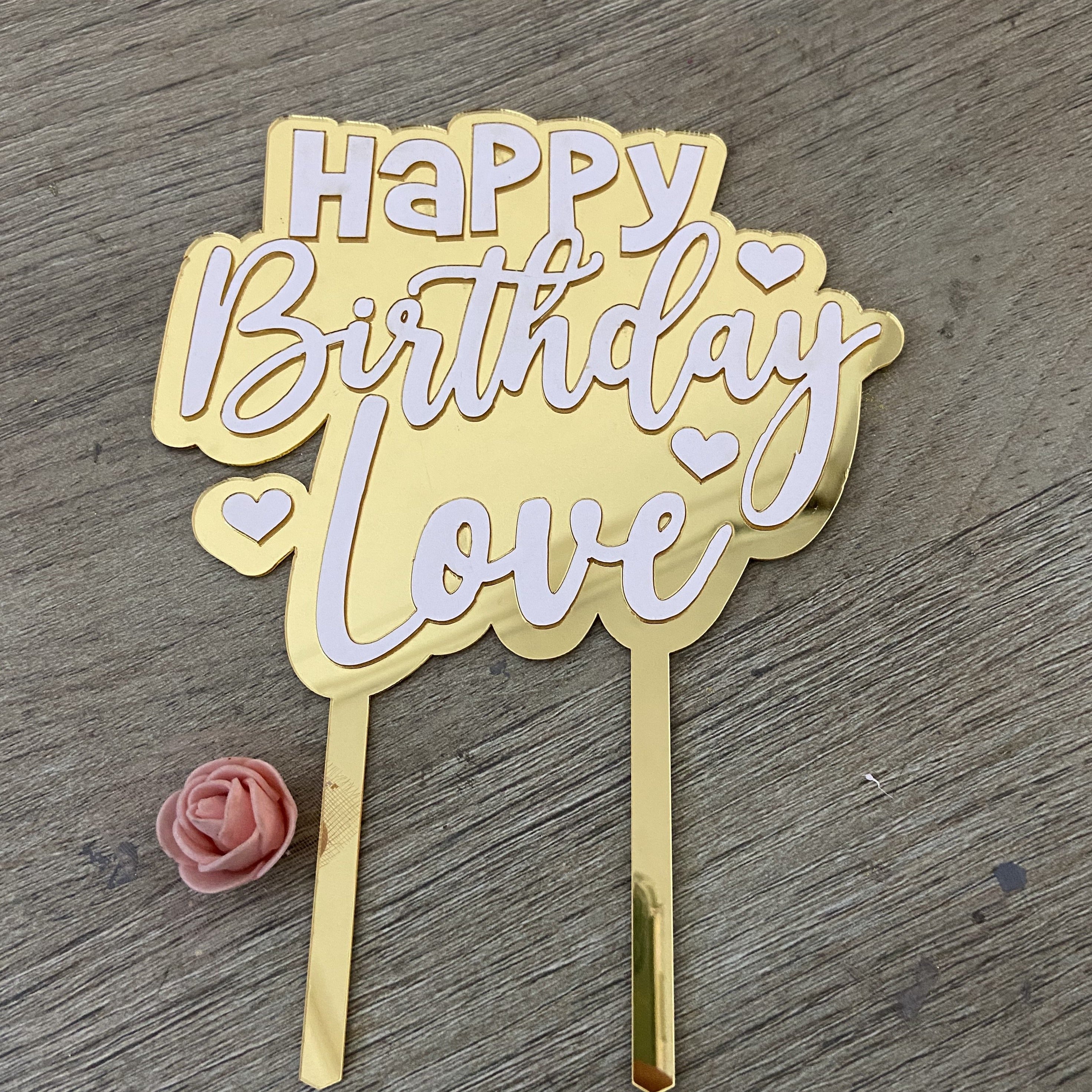 AHAORAY Happy Birthday My Love Cake Topper - Gold Glitter My India