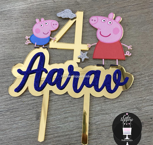 Personalized / Customized Peppa Pig and George Cake Topper with Name