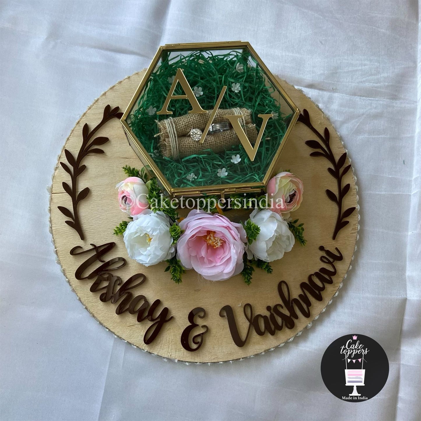 Personalized Engagement Ring Platter with Ring Box | Floral Ring Platter