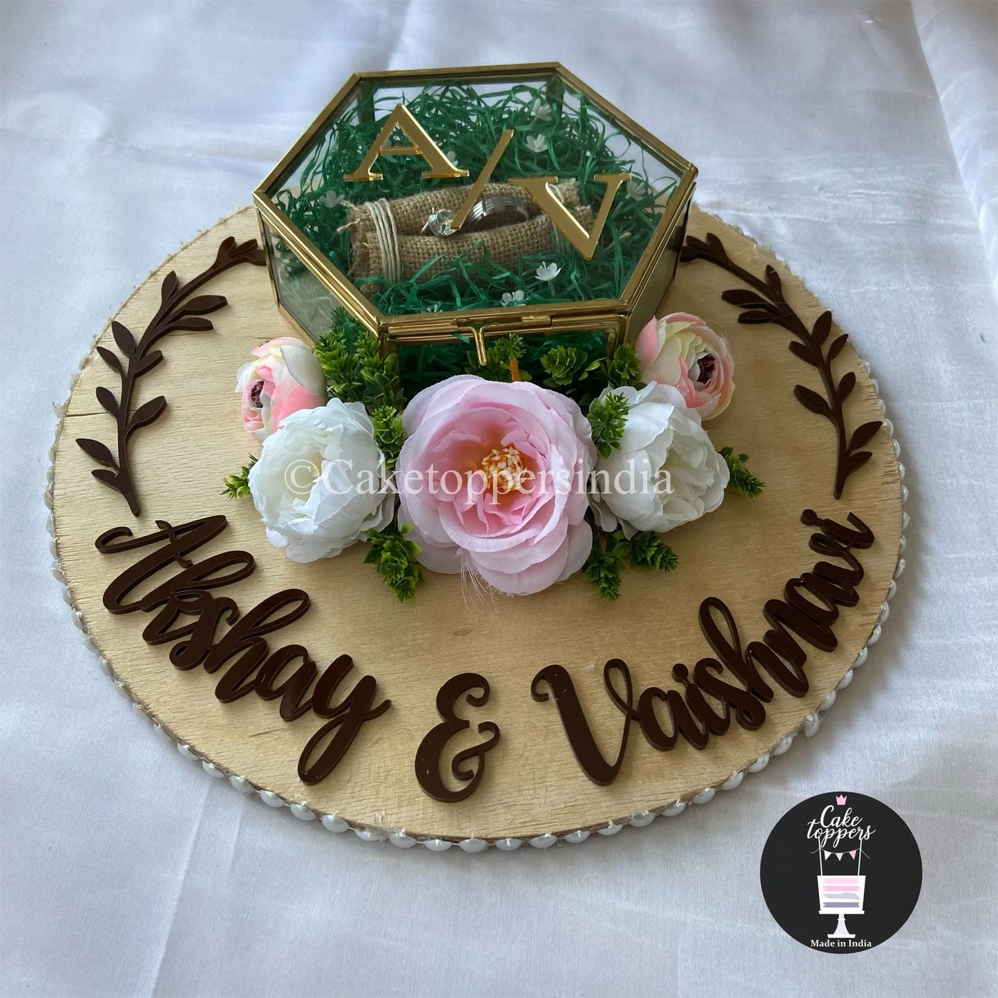 Personalized Engagement Ring Platter with Ring Box | Floral Ring Platter