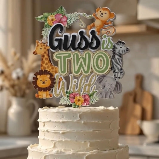 Personalized / Customized Jungle Safari / Jungle Animals Theme Cake Topper with Name PKCT090