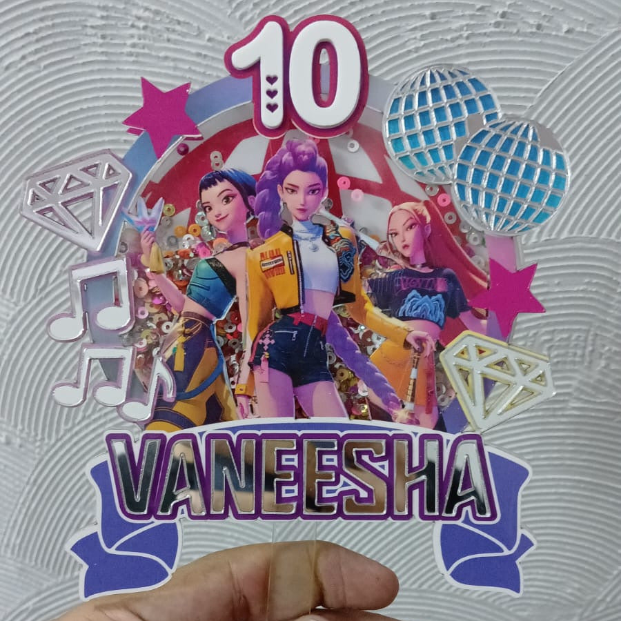 Personalized KPop Demon Hunter Theme Cake Topper – Custom Name & Age Birthday Decoration