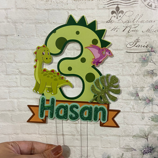 Personalized / Customized Dinosaur Theme Cake Topper with Name PKCT101