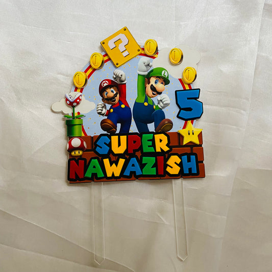 Personalized / Customized Mario Theme Cake Topper with Name and Age PKCT112