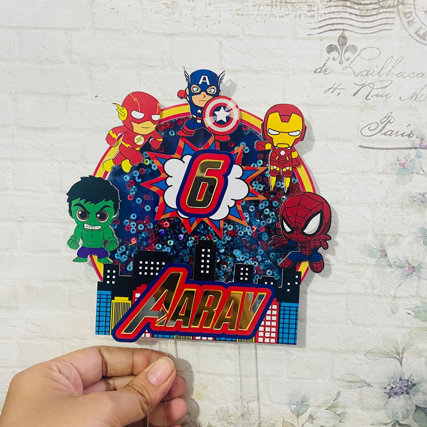 Personalized / Customized Avengers Theme Cake Topper with Name and Age PKCT111