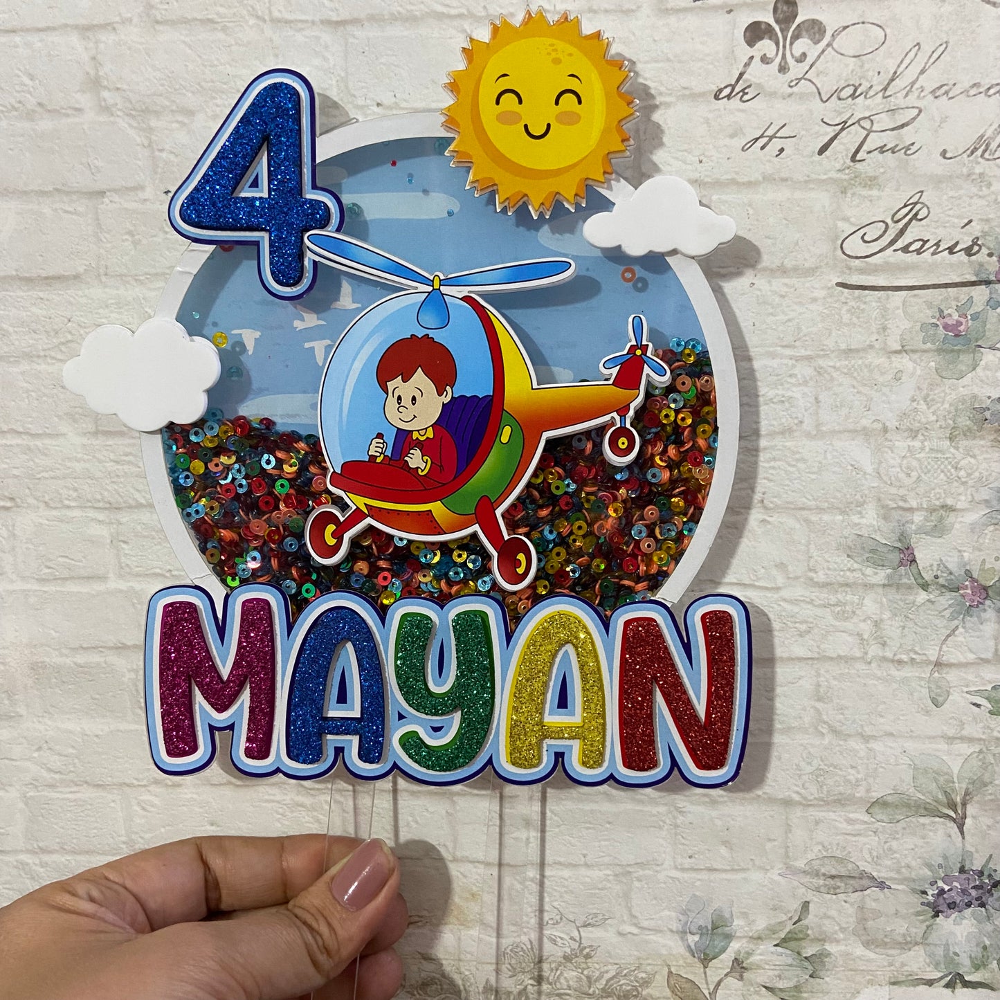 Personalized / Customized Colorful Boys Theme Cake Topper with Name and Age PKCT110