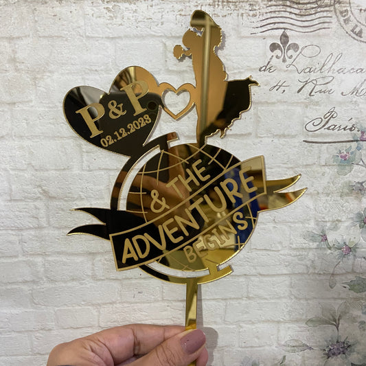 Personalized / Customized And The Adventure Begins Cake Topper with Initials and Date