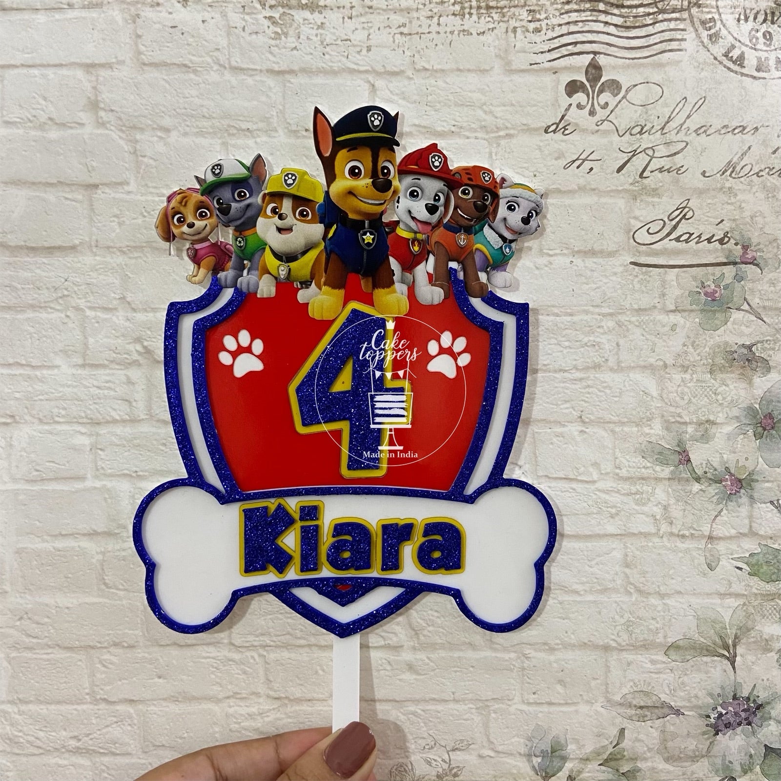 Personalized / Customized Paw Patrol Theme Cake Topper with Name