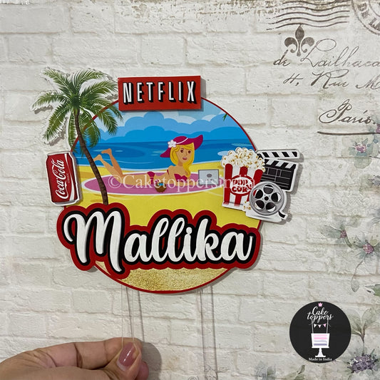 Personalized / Customized Netflix Theme Cake Topper with Name