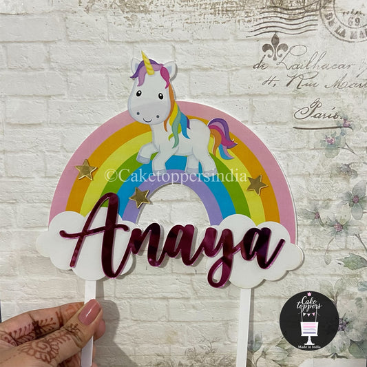 Personalized / Customized Unicorn Theme Cake Topper with Name