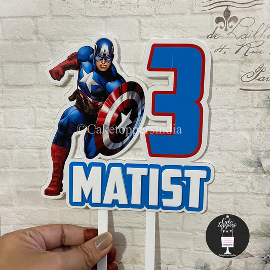 Personalized / Customized Captain America Cake Topper with Name PKCT084