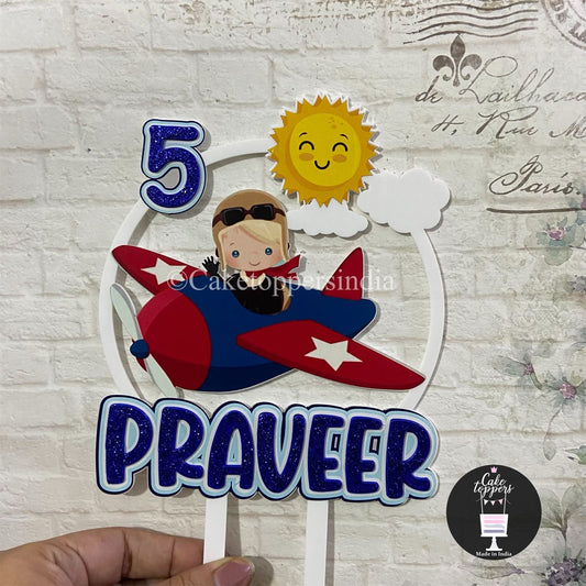 Personalized / Customized Airplane Theme Cake Topper with Name