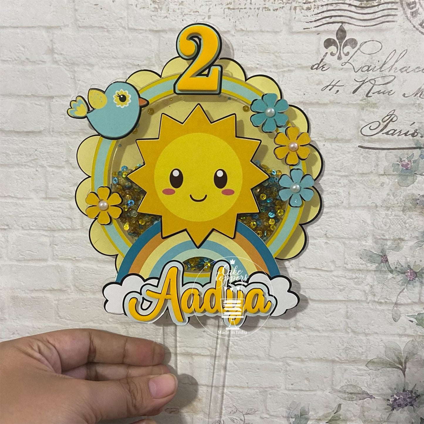 Personalized / Customized Sunshine Theme Cake Topper with Name and Age PKCT109