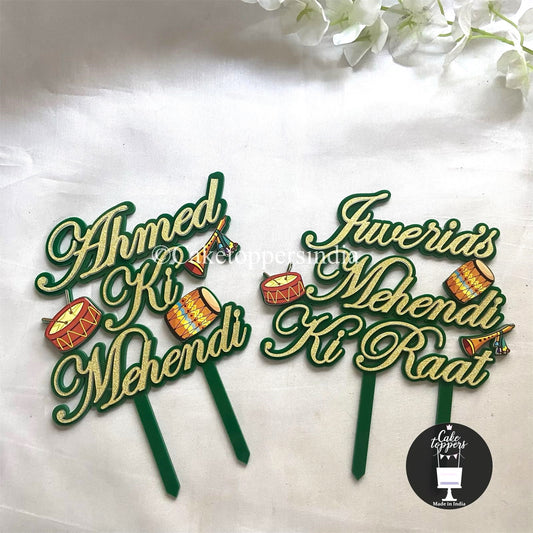 Customized Bride / Groom Mehendi Cake Topper for Mehendi Function Celebration