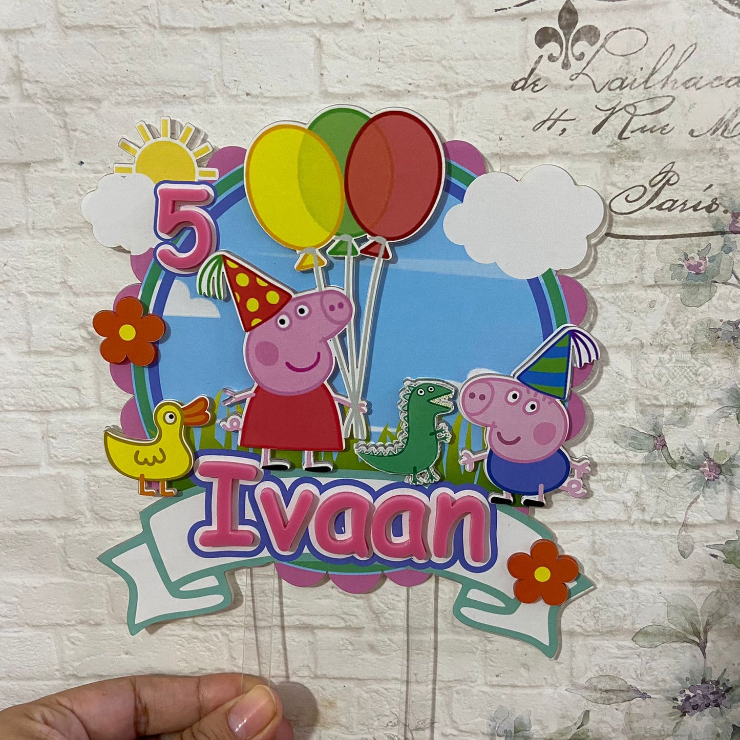 Personalized / Customized Peppa Pig Theme Cake Topper with Name