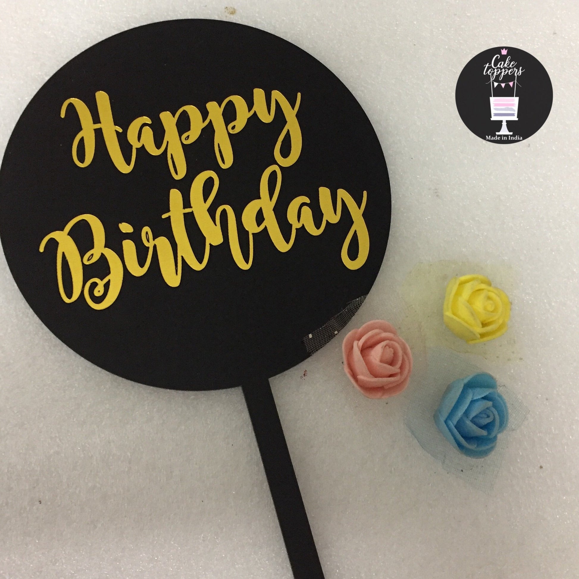 Beautiful Round Happy Birthday Cake Topper 