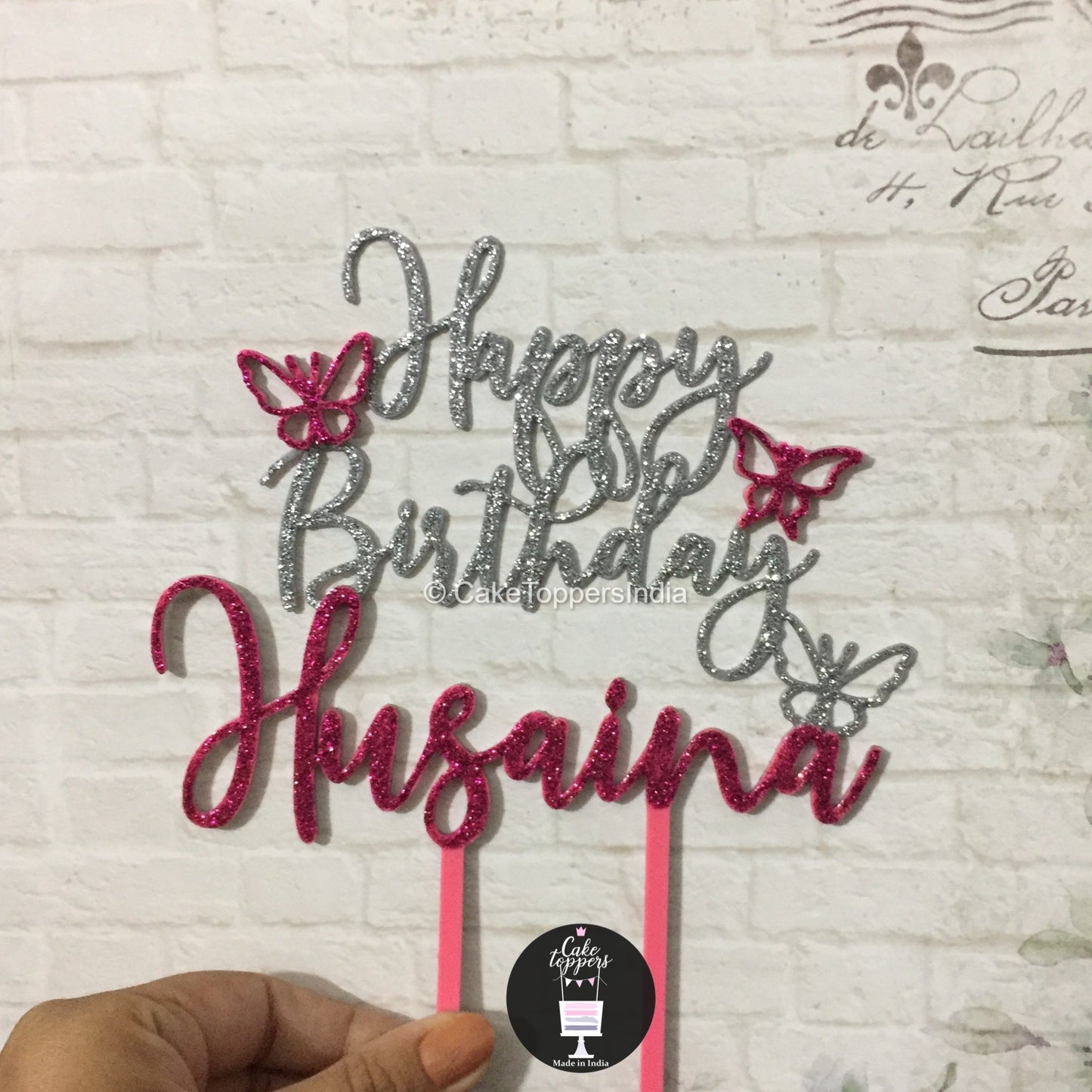 Personalized / Customized Happy Birthday Cake Topper with Name and Age PHBDCT014
