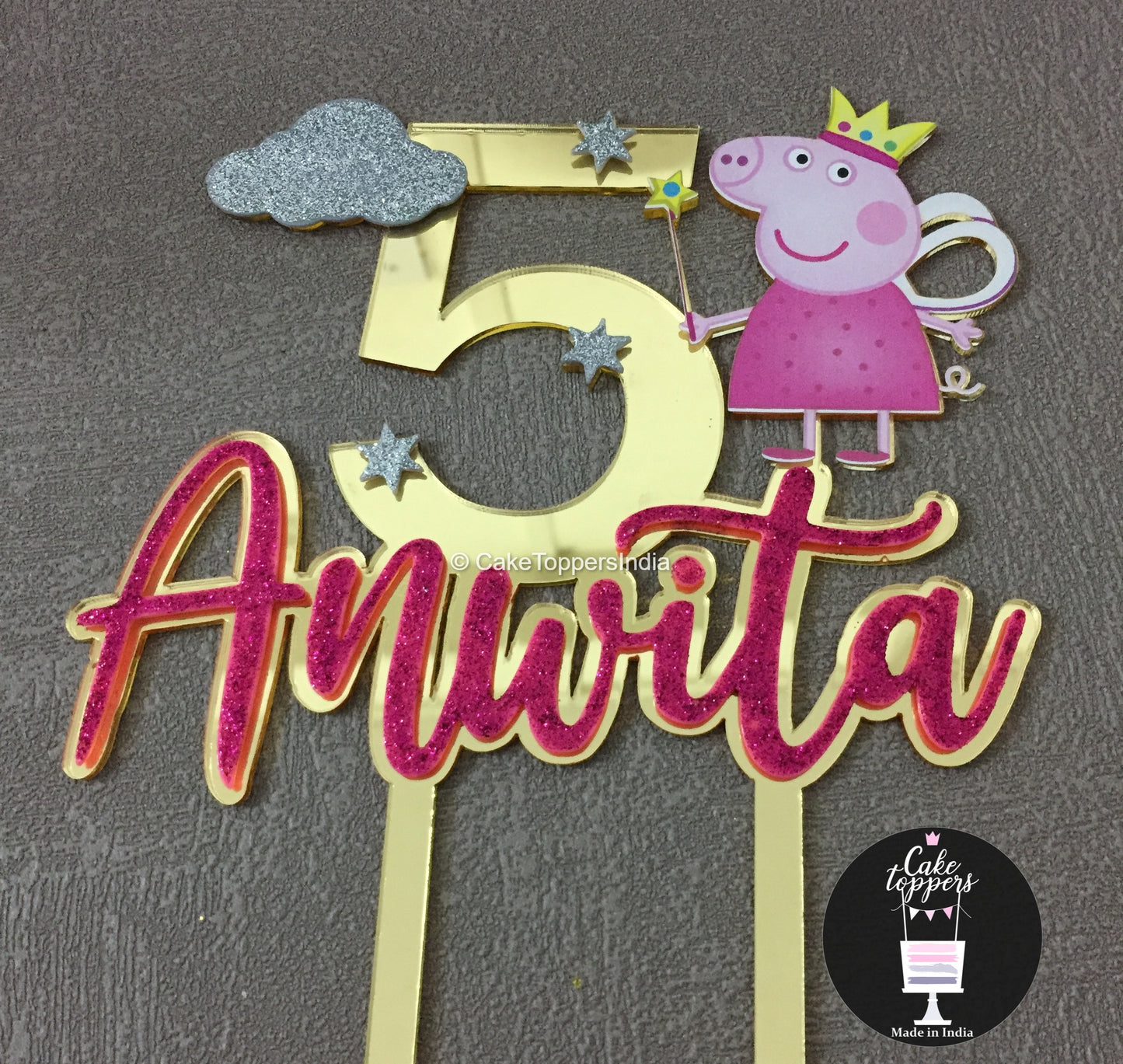 Personalized / Customized Peppa Pig Cake Topper with Name PKCT007