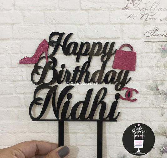 Personalized / Customized Fashion Theme Cake Topper with Name