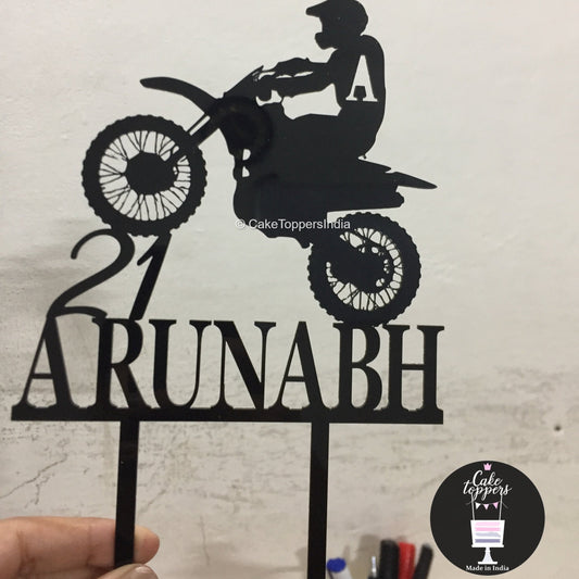 Personalized / Customized Motorbike Theme Cake Topper with Name