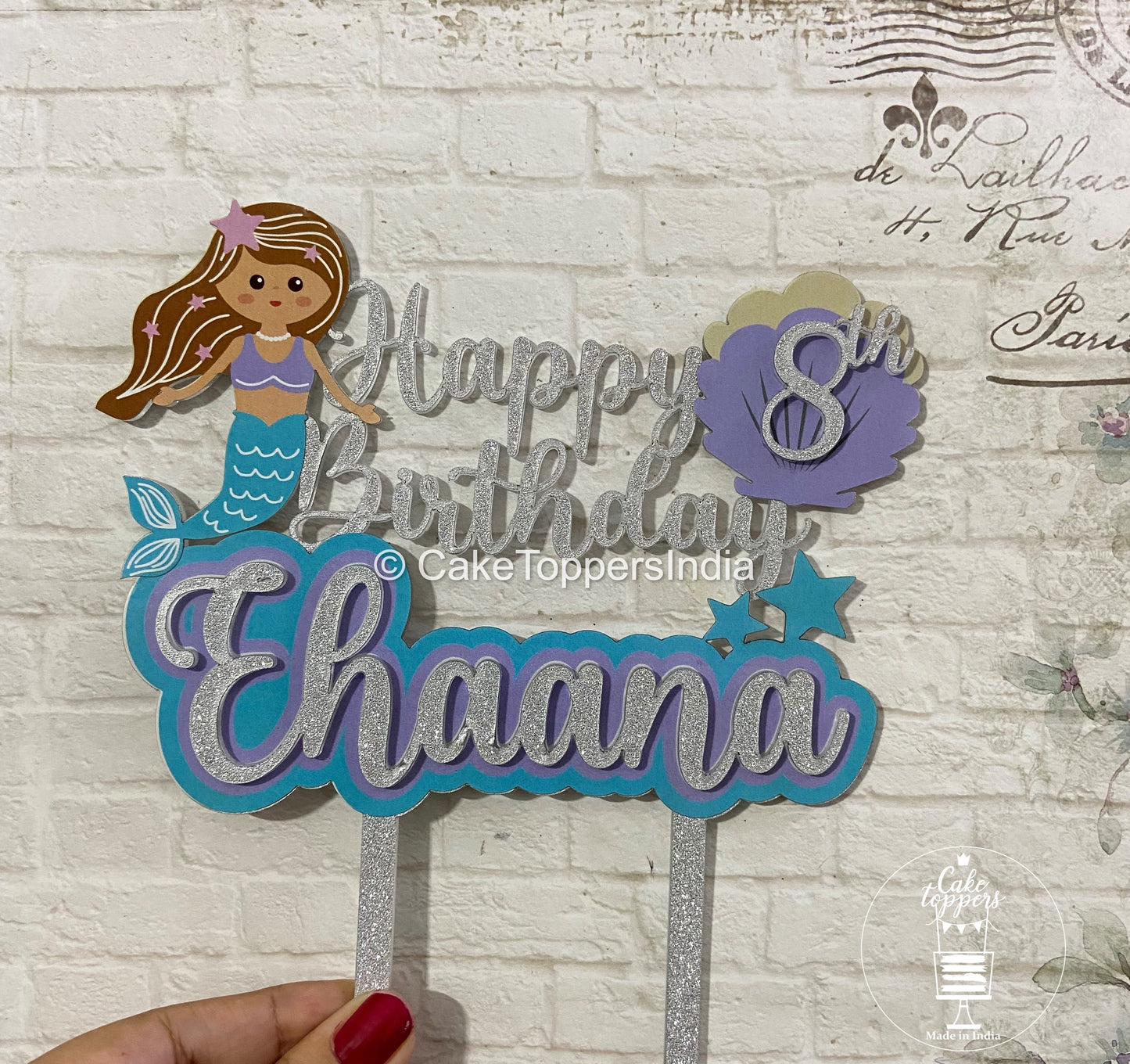 Personalized / Customized Mermaid Theme Cake Topper with Name