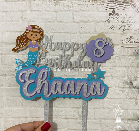 Personalized / Customized Mermaid Theme Cake Topper with Name