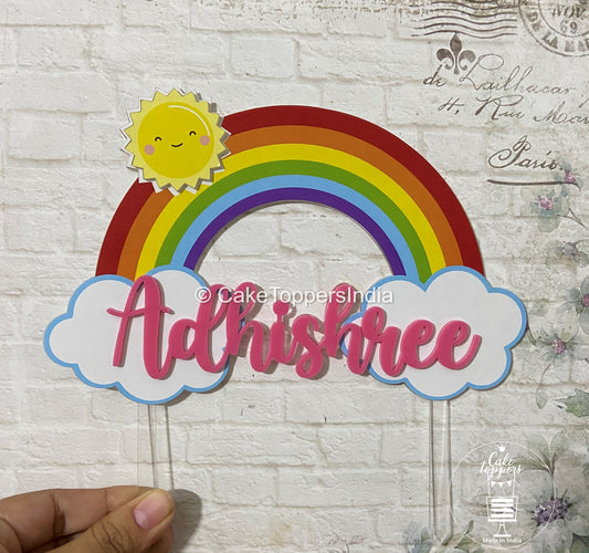 Personalized / Customized Rainbow Theme Cake Topper with Name