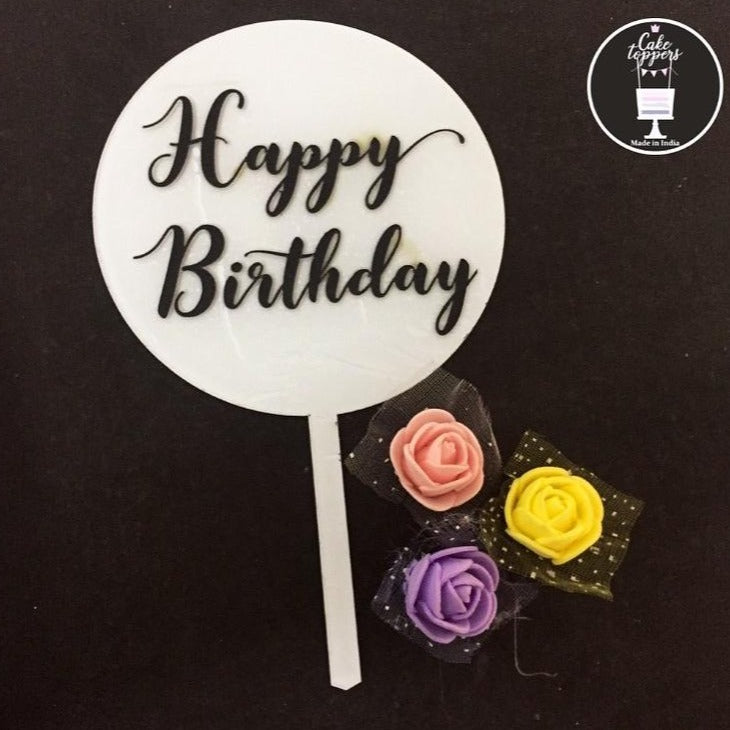 Beautiful Round Happy Birthday Cake Topper - HBDRCT003