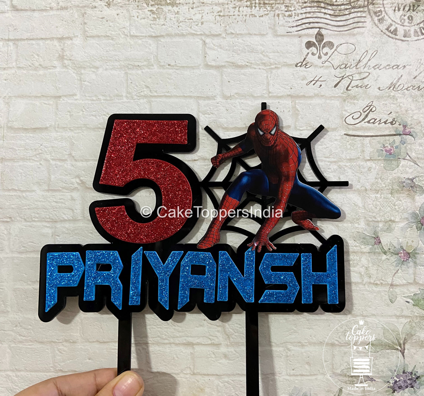 Personalized / Customized Spiderman Theme Cake Topper with Name PKCT038