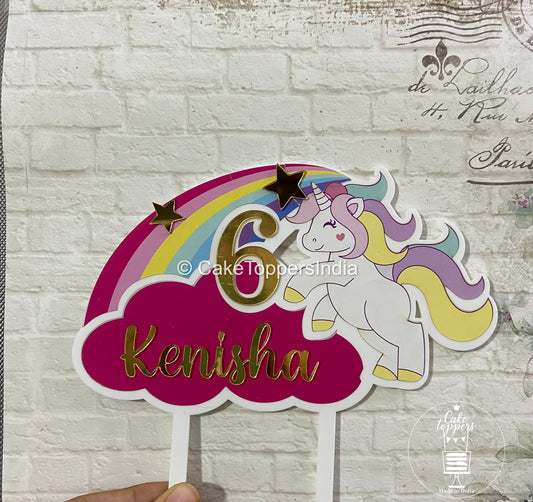 Personalized / Customized Unicorn Theme Cake Topper with Name PKCT039