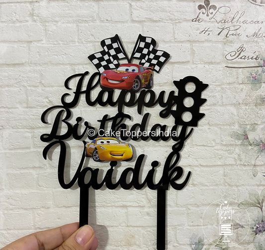 Personalized / Customized Car Theme Cake Topper with Name