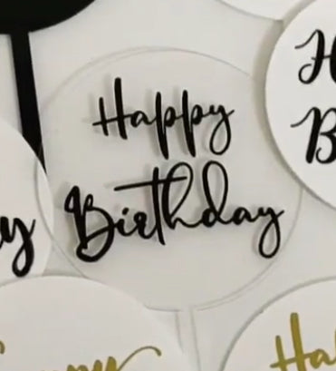 Beautiful Round Happy Birthday Cake Topper - HBDRCT004