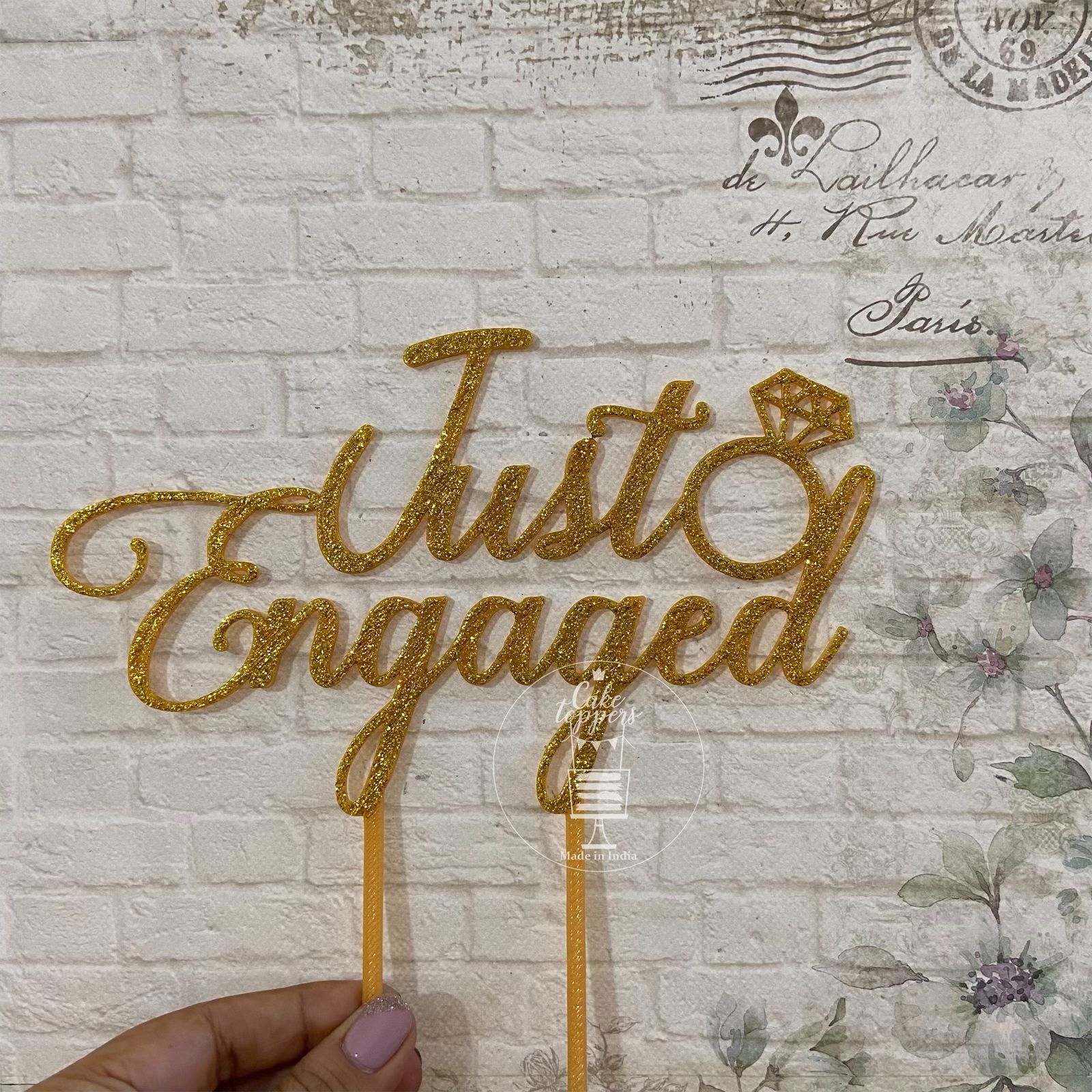 Golden 5inch Just Engaged Cake Topper
