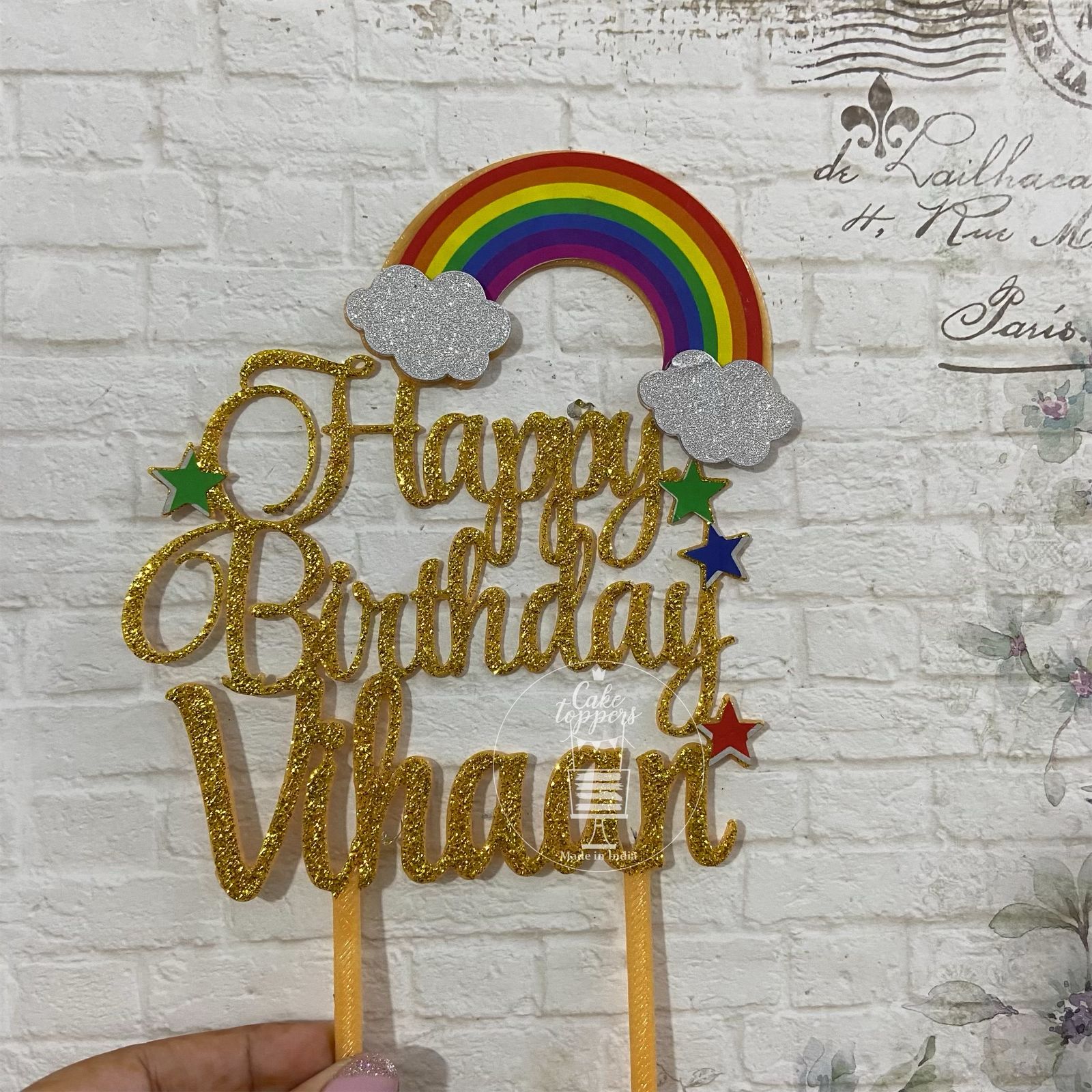 Personalized / Customized Rainbow Theme Cake Topper with Name