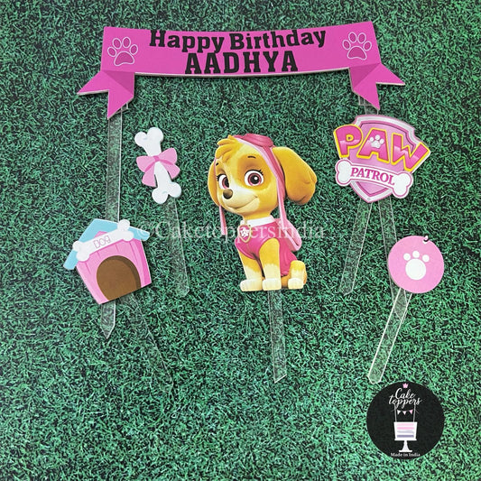 Personalized / Customized Skye Paw Patrol Theme Cake Toppers Set with Name PKCT044