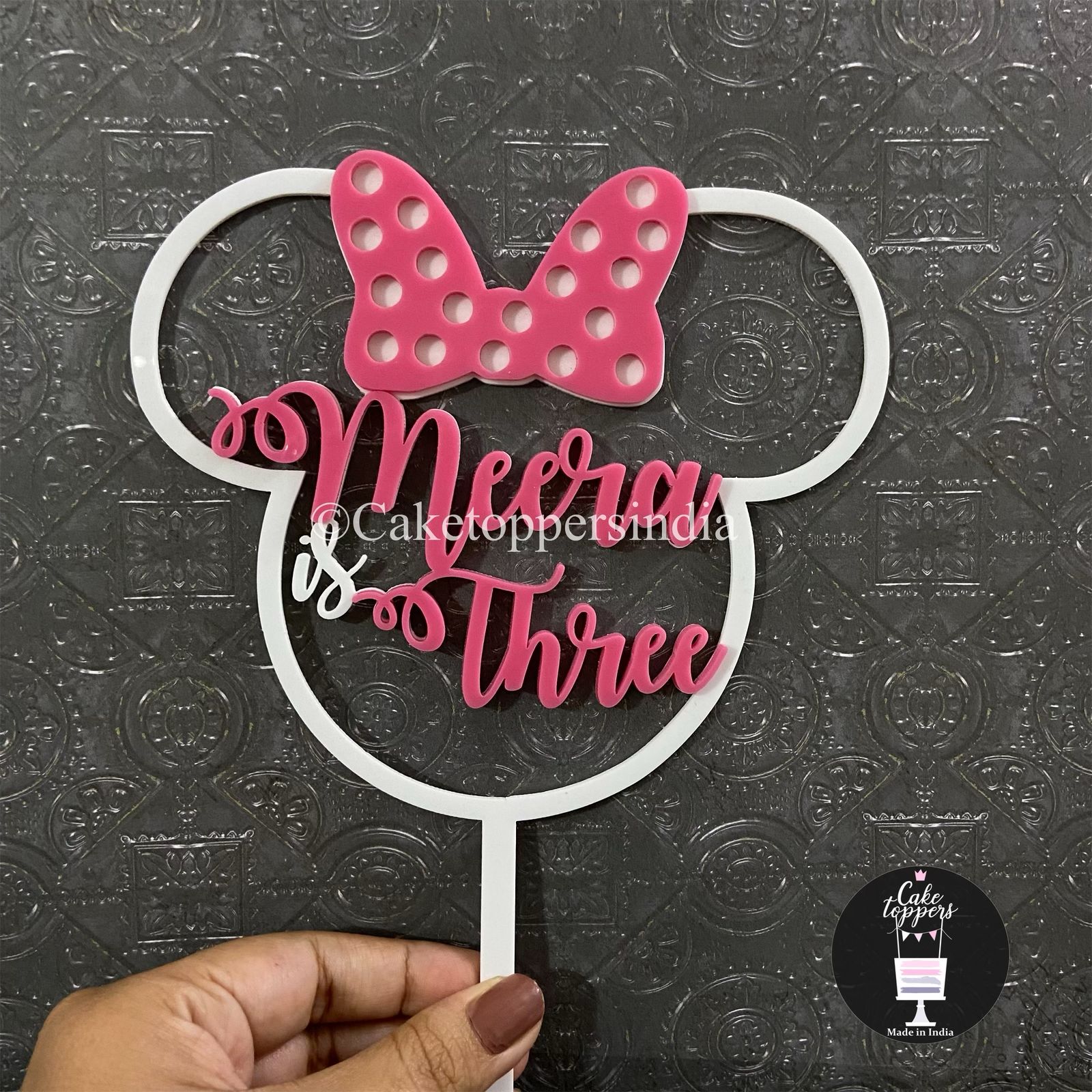 Personalized / Customized Minnie Mouse Theme Cake Topper with Name